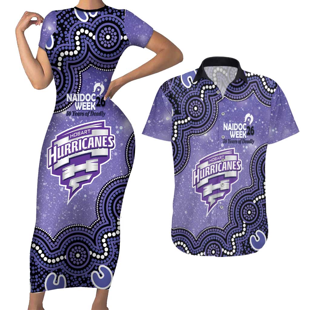 Hobart Hurricanes NAIDOC Week 2026 Custom Couples Matching Short Sleeve Bodycon Dress and Hawaiian Shirt 50 Years Deadly Indigenous Art Glitter Effect
