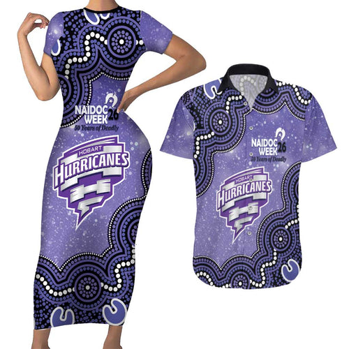 Hobart Hurricanes NAIDOC Week 2026 Custom Couples Matching Short Sleeve Bodycon Dress and Hawaiian Shirt 50 Years Deadly Indigenous Art Glitter Effect