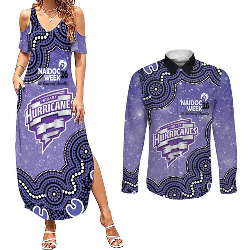 Hobart Hurricanes NAIDOC Week 2026 Custom Couples Matching Summer Maxi Dress and Long Sleeve Button Shirt 50 Years Deadly Indigenous Art Glitter Effect