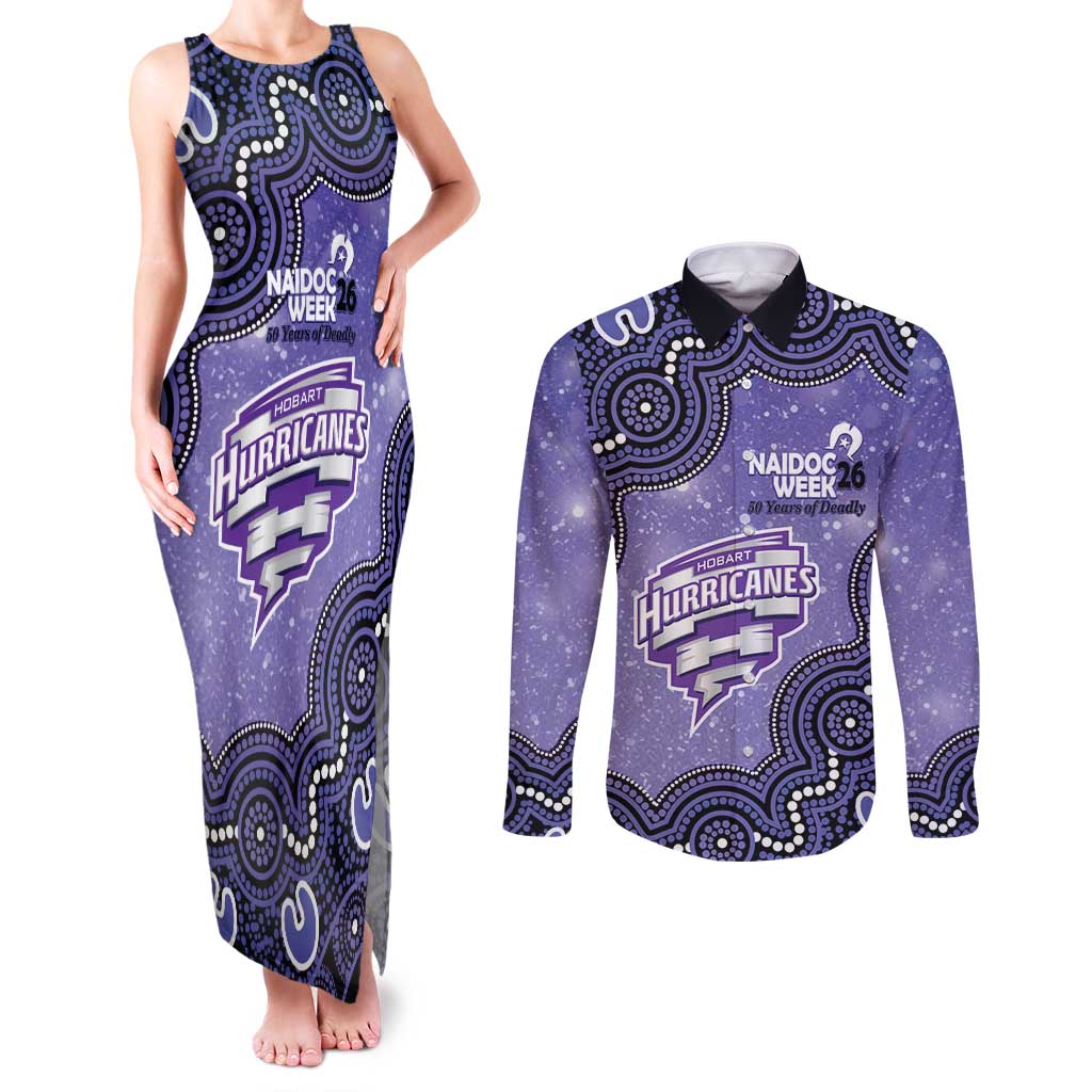 Hobart Hurricanes NAIDOC Week 2026 Custom Couples Matching Tank Maxi Dress and Long Sleeve Button Shirt 50 Years Deadly Indigenous Art Glitter Effect