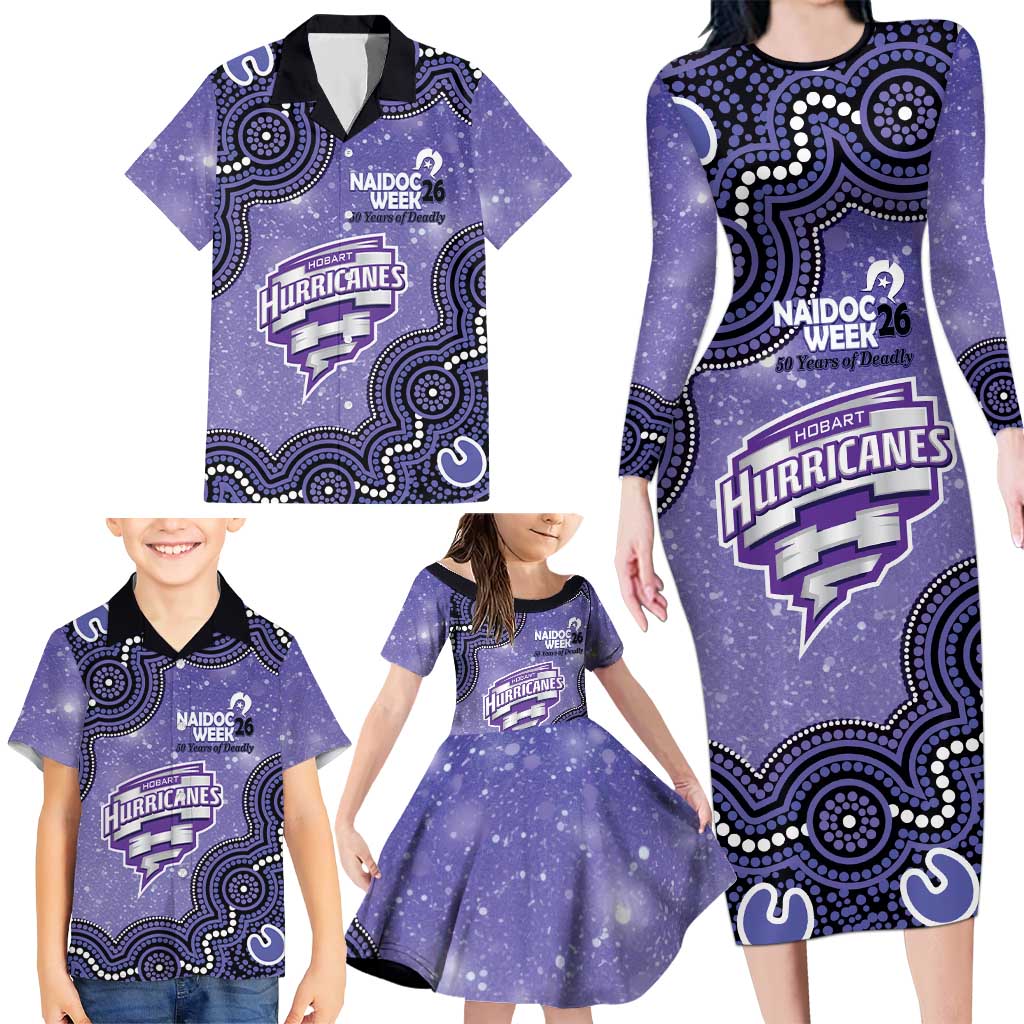 Hobart Hurricanes NAIDOC Week 2026 Custom Family Matching Long Sleeve Bodycon Dress and Hawaiian Shirt 50 Years Deadly Indigenous Art Glitter Effect