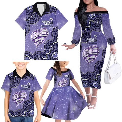 Hobart Hurricanes NAIDOC Week 2026 Custom Family Matching Off The Shoulder Long Sleeve Dress and Hawaiian Shirt 50 Years Deadly Indigenous Art Glitter Effect