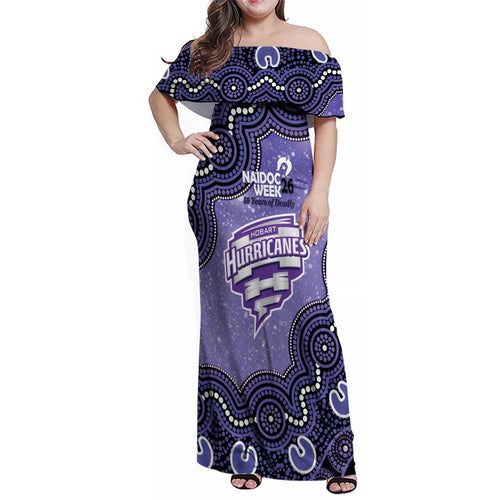 Hobart Hurricanes NAIDOC Week 2026 Custom Family Matching Off Shoulder Maxi Dress and Hawaiian Shirt 50 Years Deadly Indigenous Art Glitter Effect