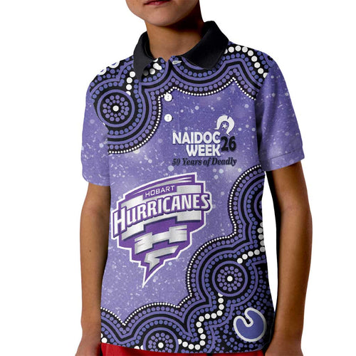 Hobart Hurricanes NAIDOC Week 2026 Custom Kid Polo Shirt 50 Years Deadly Indigenous Art Glitter Effect