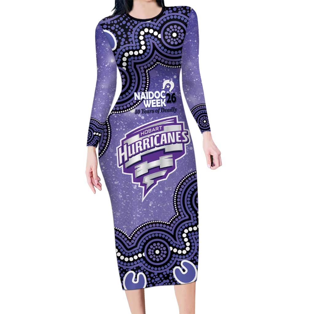 Hobart Hurricanes NAIDOC Week 2026 Custom Long Sleeve Bodycon Dress 50 Years Deadly Indigenous Art Glitter Effect