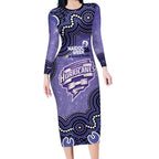 Hobart Hurricanes NAIDOC Week 2026 Custom Long Sleeve Bodycon Dress 50 Years Deadly Indigenous Art Glitter Effect