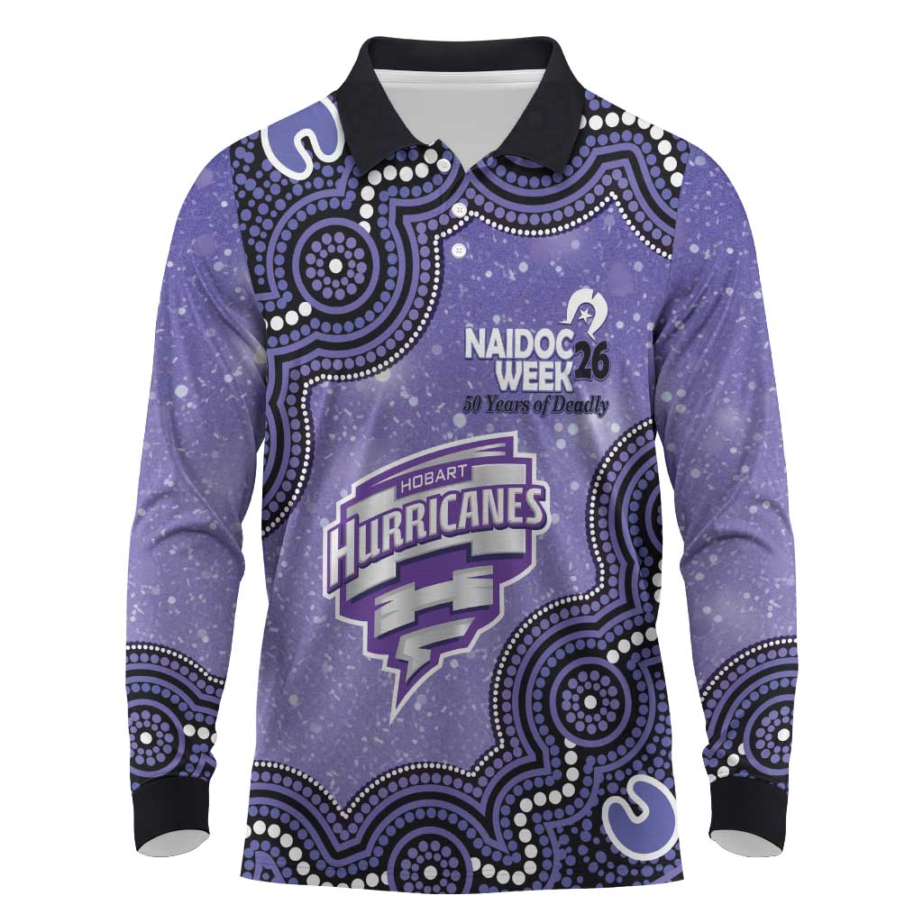 Hobart Hurricanes NAIDOC Week 2026 Custom Long Sleeve Polo Shirt 50 Years Deadly Indigenous Art Glitter Effect