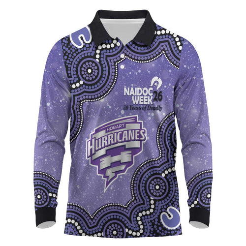 Hobart Hurricanes NAIDOC Week 2026 Custom Long Sleeve Polo Shirt 50 Years Deadly Indigenous Art Glitter Effect