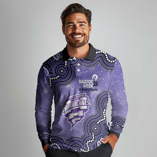Hobart Hurricanes NAIDOC Week 2026 Custom Long Sleeve Polo Shirt 50 Years Deadly Indigenous Art Glitter Effect