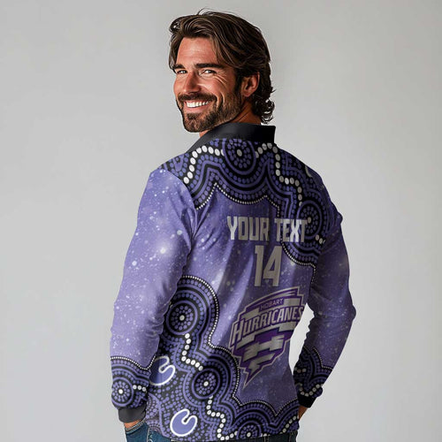 Hobart Hurricanes NAIDOC Week 2026 Custom Long Sleeve Polo Shirt 50 Years Deadly Indigenous Art Glitter Effect