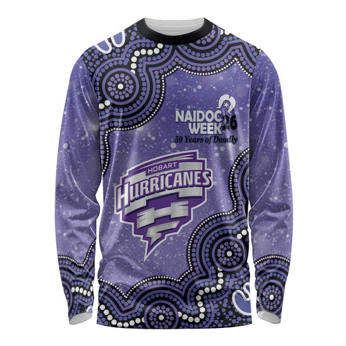 Hobart Hurricanes NAIDOC Week 2026 Custom Long Sleeve Shirt 50 Years Deadly Indigenous Art Glitter Effect