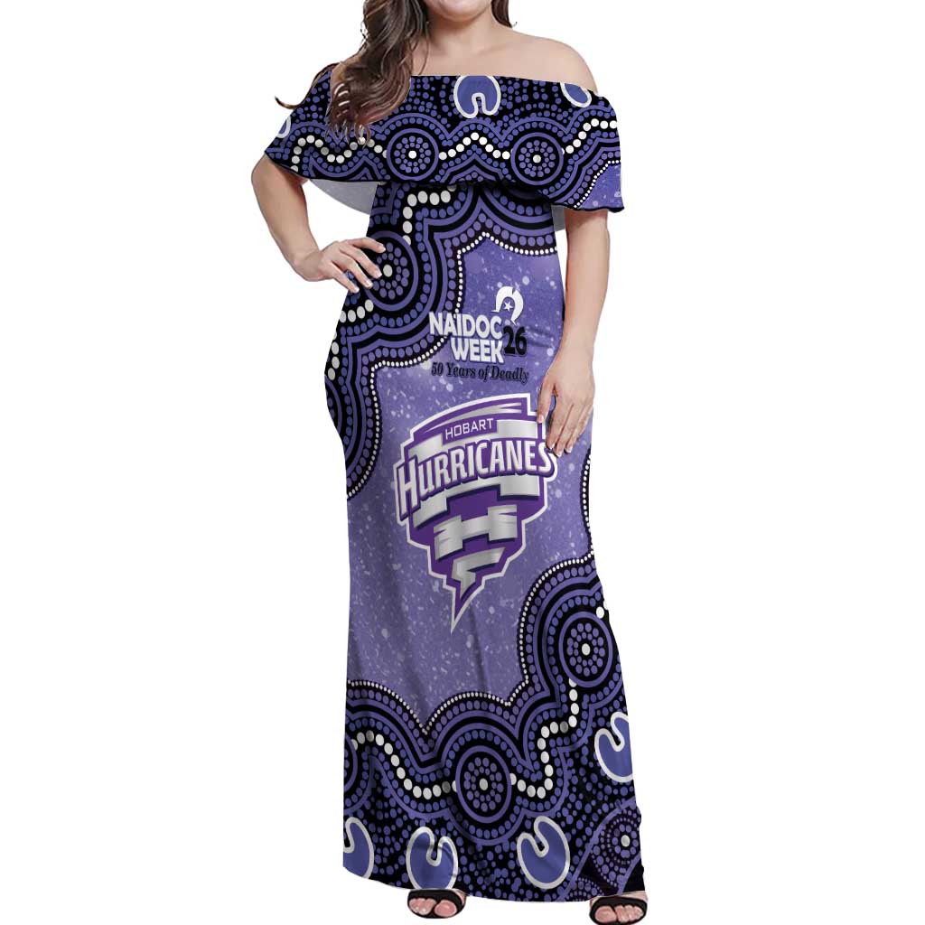 Hobart Hurricanes NAIDOC Week 2026 Custom Off Shoulder Maxi Dress 50 Years Deadly Indigenous Art Glitter Effect