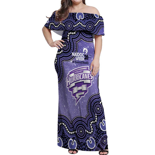 Hobart Hurricanes NAIDOC Week 2026 Custom Off Shoulder Maxi Dress 50 Years Deadly Indigenous Art Glitter Effect