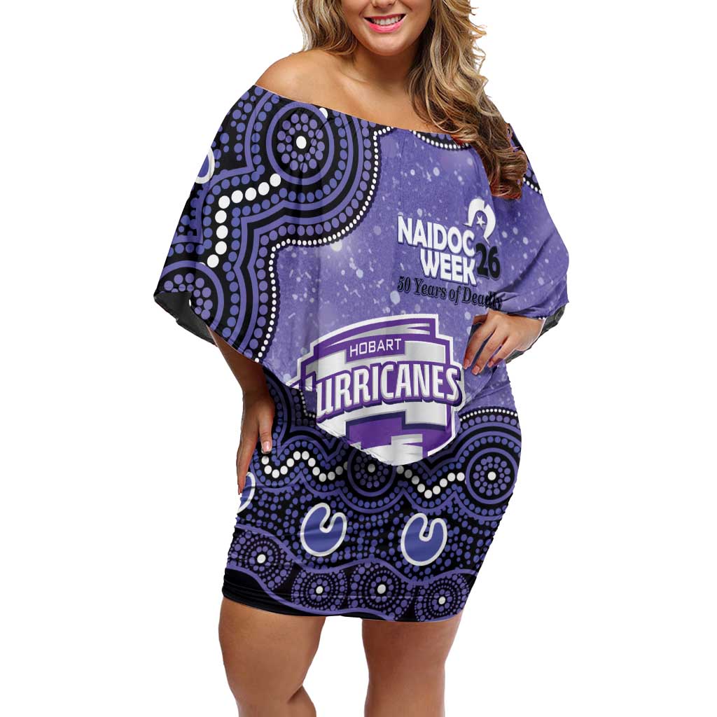 Hobart Hurricanes NAIDOC Week 2026 Custom Off Shoulder Short Dress 50 Years Deadly Indigenous Art Glitter Effect