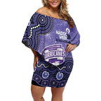 Hobart Hurricanes NAIDOC Week 2026 Custom Off Shoulder Short Dress 50 Years Deadly Indigenous Art Glitter Effect