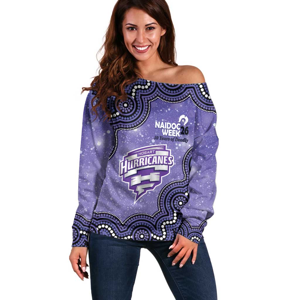 Hobart Hurricanes NAIDOC Week 2026 Custom Off Shoulder Sweater 50 Years Deadly Indigenous Art Glitter Effect