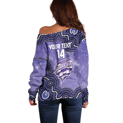 Hobart Hurricanes NAIDOC Week 2026 Custom Off Shoulder Sweater 50 Years Deadly Indigenous Art Glitter Effect