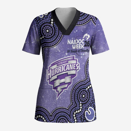 Hobart Hurricanes NAIDOC Week 2026 Custom Scrub Top 50 Years Deadly Indigenous Art Glitter Effect