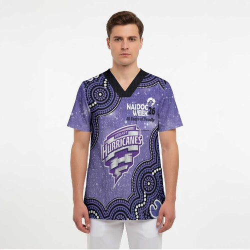 Hobart Hurricanes NAIDOC Week 2026 Custom Scrub Top 50 Years Deadly Indigenous Art Glitter Effect