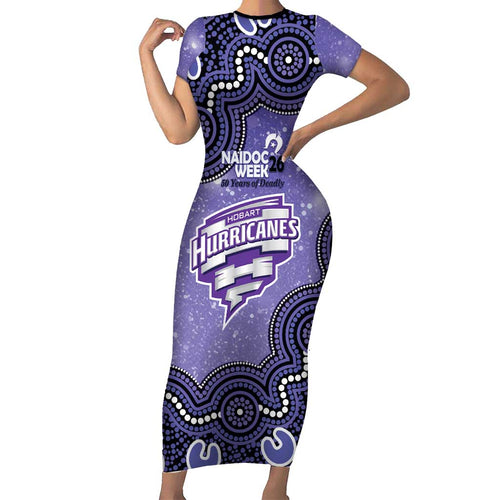 Hobart Hurricanes NAIDOC Week 2026 Custom Short Sleeve Bodycon Dress 50 Years Deadly Indigenous Art Glitter Effect