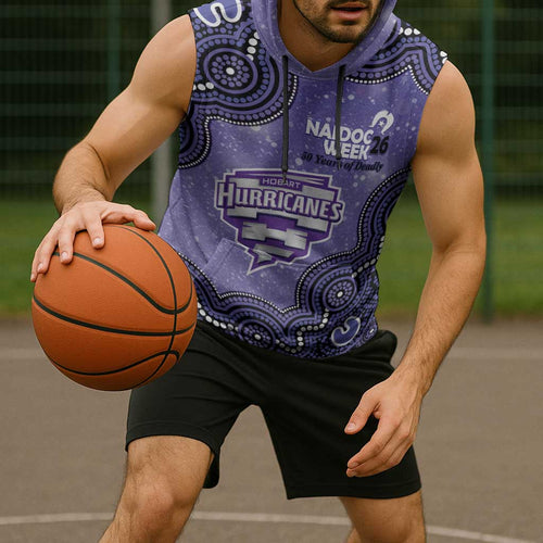 Hobart Hurricanes NAIDOC Week 2026 Custom Sleeveless Hoodie 50 Years Deadly Indigenous Art Glitter Effect