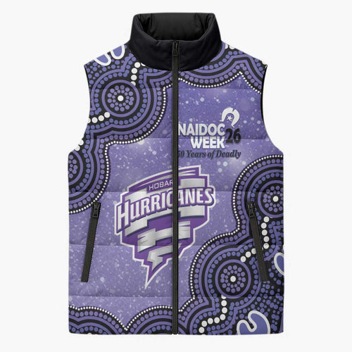 Hobart Hurricanes NAIDOC Week 2026 Custom Sleeveless Puffer Jacket 50 Years Deadly Indigenous Art Glitter Effect