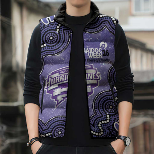 Hobart Hurricanes NAIDOC Week 2026 Custom Sleeveless Puffer Jacket 50 Years Deadly Indigenous Art Glitter Effect