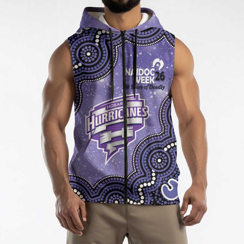 Hobart Hurricanes NAIDOC Week 2026 Custom Sleeveless Zip Hoodie 50 Years Deadly Indigenous Art Glitter Effect