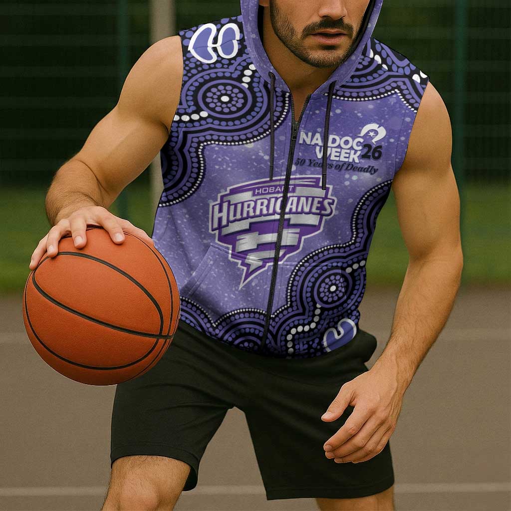 Hobart Hurricanes NAIDOC Week 2026 Custom Sleeveless Zip Hoodie 50 Years Deadly Indigenous Art Glitter Effect