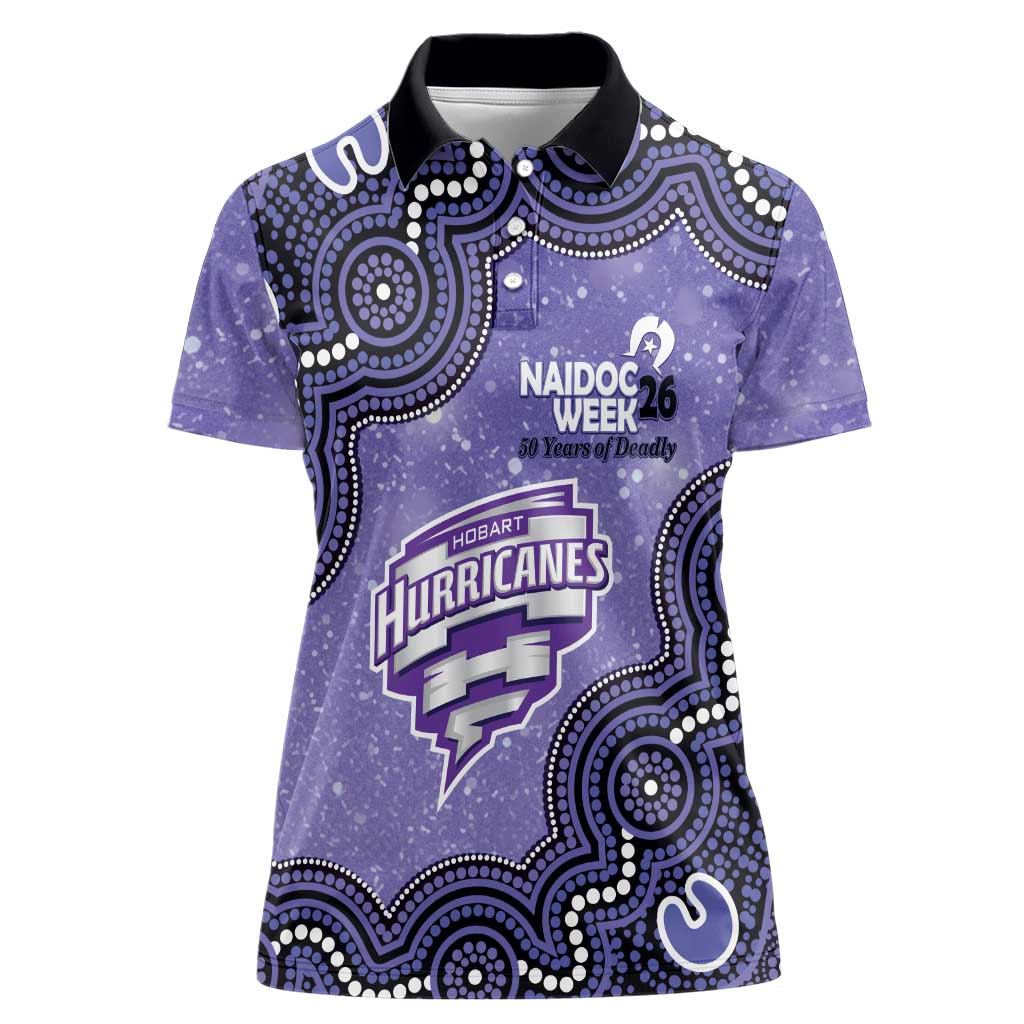 Hobart Hurricanes NAIDOC Week 2026 Custom Women Polo Shirt 50 Years Deadly Indigenous Art Glitter Effect
