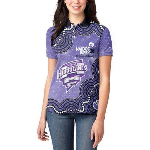 Hobart Hurricanes NAIDOC Week 2026 Custom Women Polo Shirt 50 Years Deadly Indigenous Art Glitter Effect
