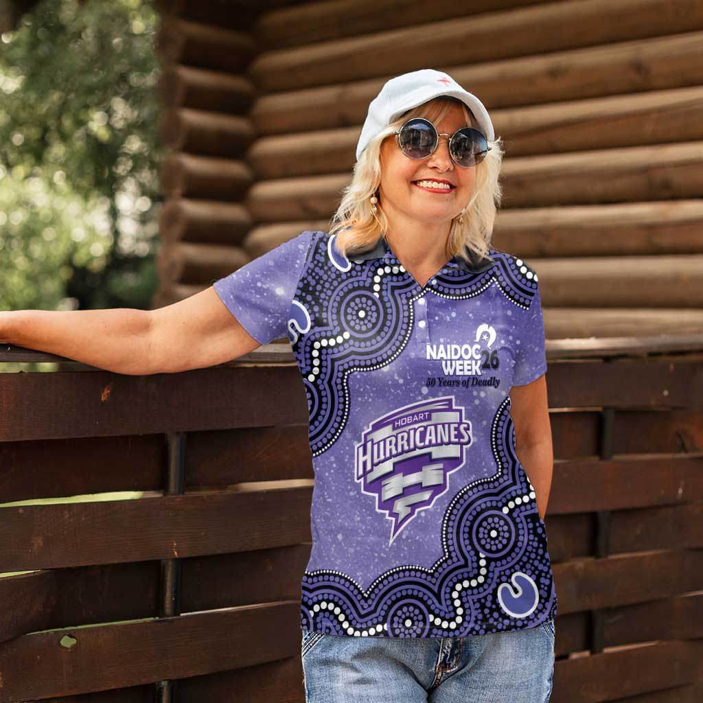 Hobart Hurricanes NAIDOC Week 2026 Custom Women Polo Shirt 50 Years Deadly Indigenous Art Glitter Effect