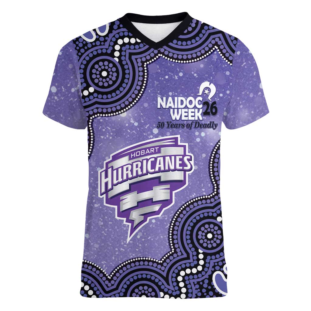 Hobart Hurricanes NAIDOC Week 2026 Custom Women V-Neck T-Shirt 50 Years Deadly Indigenous Art Glitter Effect