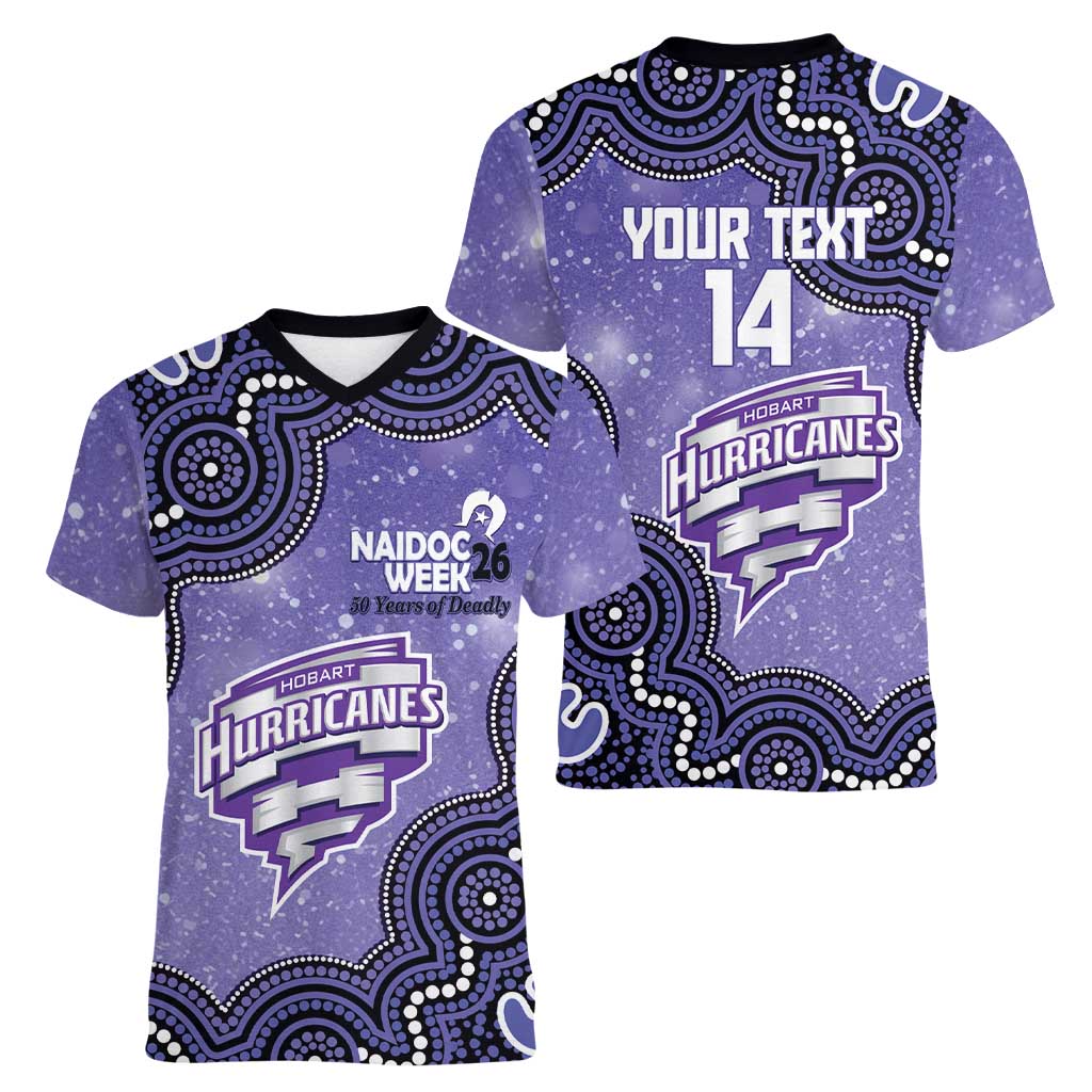 Hobart Hurricanes NAIDOC Week 2026 Custom Women V-Neck T-Shirt 50 Years Deadly Indigenous Art Glitter Effect