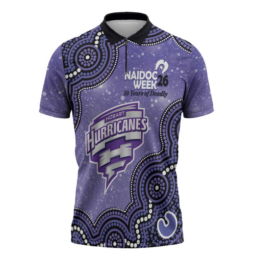 Hobart Hurricanes NAIDOC Week 2026 Custom Zipper Polo Shirt 50 Years Deadly Indigenous Art Glitter Effect