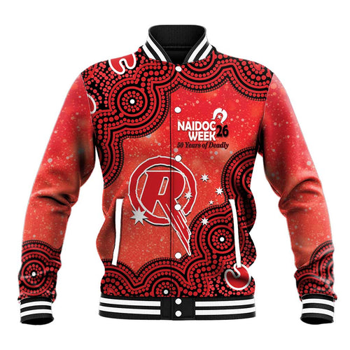 Melbourne Renegades NAIDOC Week 2026 Custom Baseball Jacket 50 Years Deadly Indigenous Art Glitter Effect
