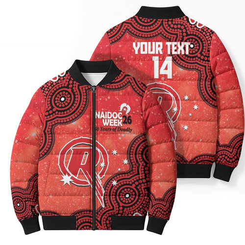 Melbourne Renegades NAIDOC Week 2026 Custom Bomber Puffer Jacket 50 Years Deadly Indigenous Art Glitter Effect