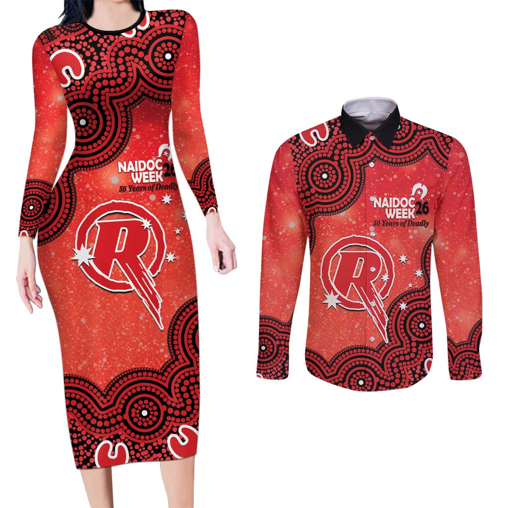 Melbourne Renegades NAIDOC Week 2026 Custom Couples Matching Long Sleeve Bodycon Dress and Long Sleeve Button Shirt 50 Years Deadly Indigenous Art Glitter Effect