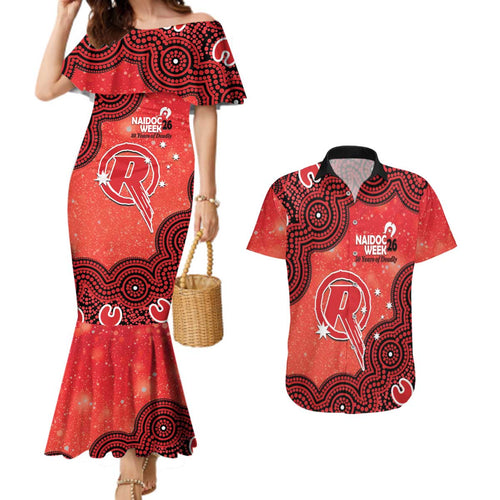 Melbourne Renegades NAIDOC Week 2026 Custom Couples Matching Mermaid Dress and Hawaiian Shirt 50 Years Deadly Indigenous Art Glitter Effect