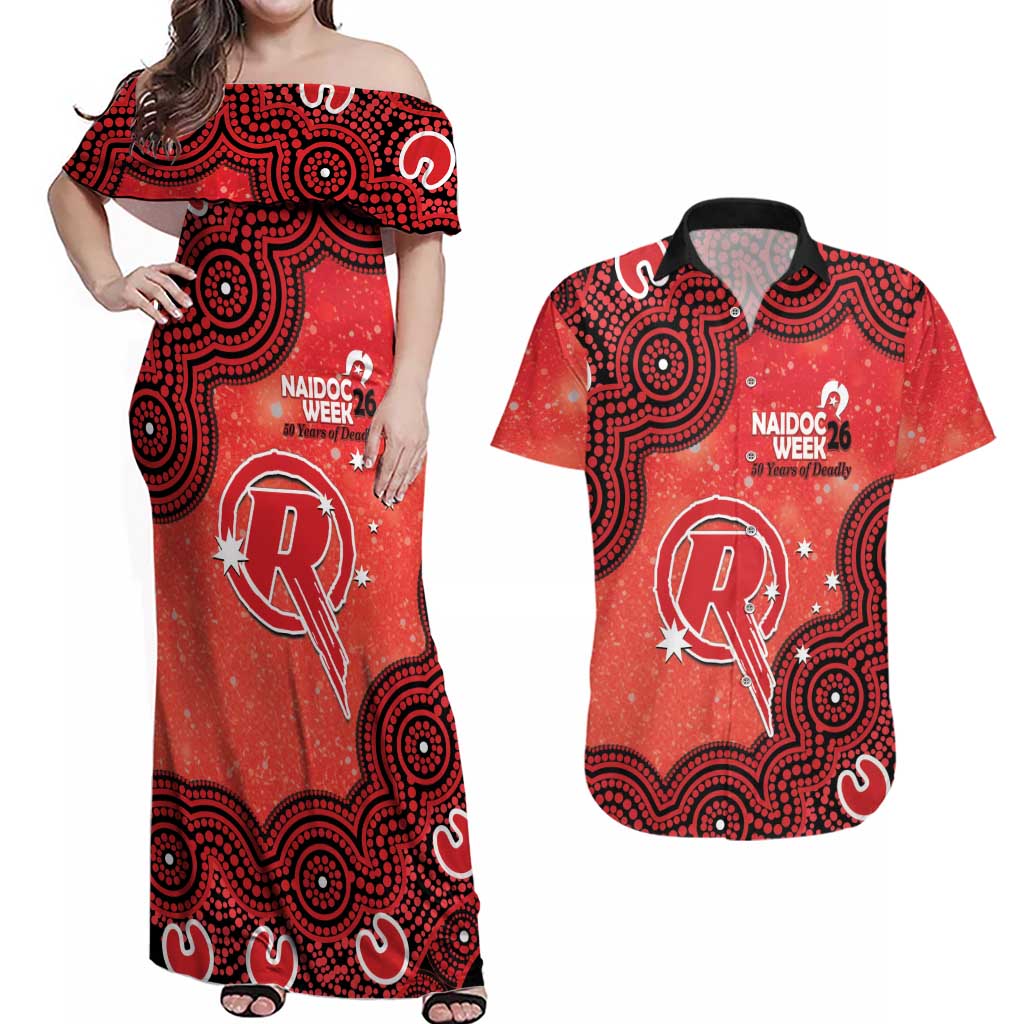 Melbourne Renegades NAIDOC Week 2026 Custom Couples Matching Off Shoulder Maxi Dress and Hawaiian Shirt 50 Years Deadly Indigenous Art Glitter Effect