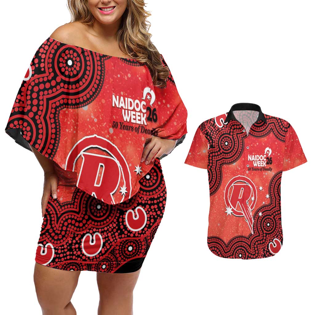 Melbourne Renegades NAIDOC Week 2026 Custom Couples Matching Off Shoulder Short Dress and Hawaiian Shirt 50 Years Deadly Indigenous Art Glitter Effect