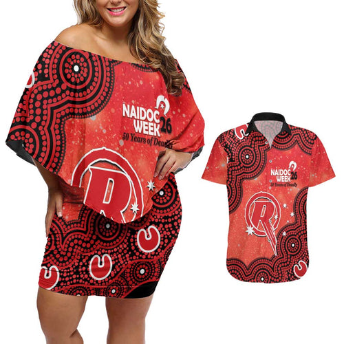 Melbourne Renegades NAIDOC Week 2026 Custom Couples Matching Off Shoulder Short Dress and Hawaiian Shirt 50 Years Deadly Indigenous Art Glitter Effect