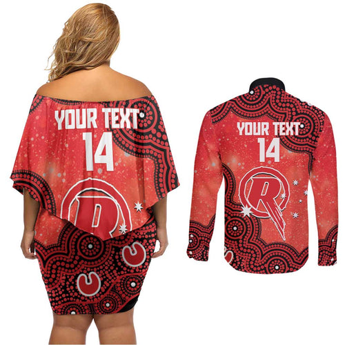 Melbourne Renegades NAIDOC Week 2026 Custom Couples Matching Off Shoulder Short Dress and Long Sleeve Button Shirt 50 Years Deadly Indigenous Art Glitter Effect