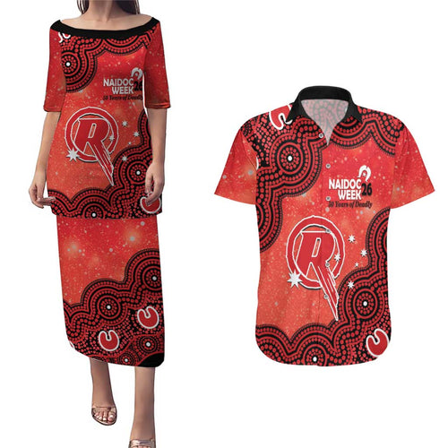 Melbourne Renegades NAIDOC Week 2026 Custom Couples Matching Puletasi and Hawaiian Shirt 50 Years Deadly Indigenous Art Glitter Effect