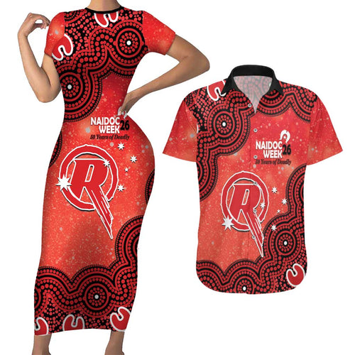 Melbourne Renegades NAIDOC Week 2026 Custom Couples Matching Short Sleeve Bodycon Dress and Hawaiian Shirt 50 Years Deadly Indigenous Art Glitter Effect