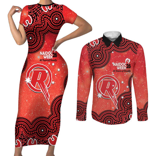 Melbourne Renegades NAIDOC Week 2026 Custom Couples Matching Short Sleeve Bodycon Dress and Long Sleeve Button Shirt 50 Years Deadly Indigenous Art Glitter Effect