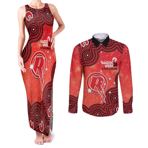 Melbourne Renegades NAIDOC Week 2026 Custom Couples Matching Tank Maxi Dress and Long Sleeve Button Shirt 50 Years Deadly Indigenous Art Glitter Effect