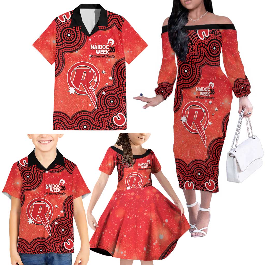 Melbourne Renegades NAIDOC Week 2026 Custom Family Matching Off The Shoulder Long Sleeve Dress and Hawaiian Shirt 50 Years Deadly Indigenous Art Glitter Effect