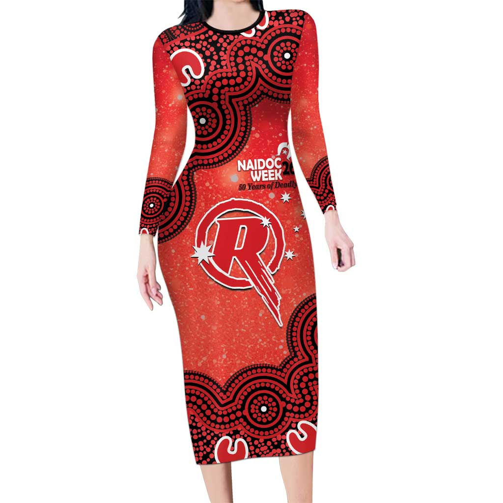 Melbourne Renegades NAIDOC Week 2026 Custom Long Sleeve Bodycon Dress 50 Years Deadly Indigenous Art Glitter Effect