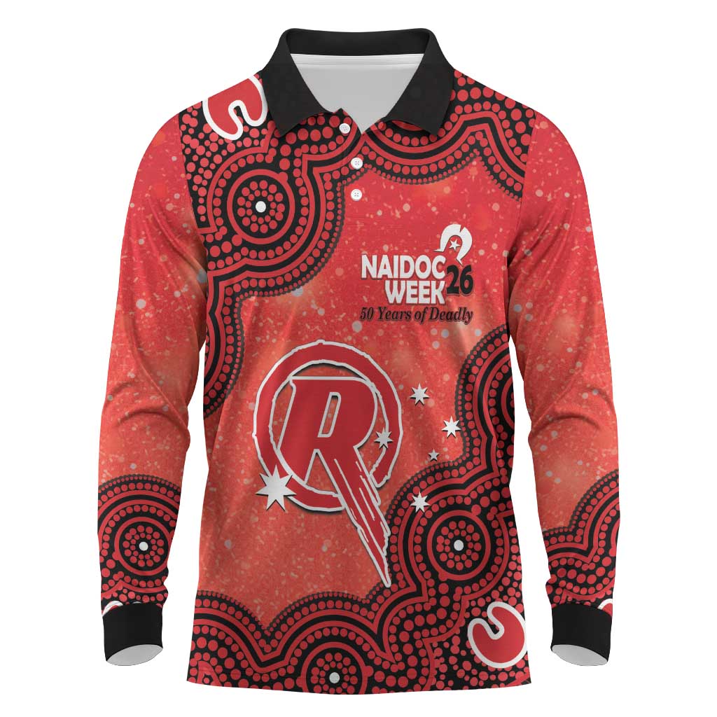 Melbourne Renegades NAIDOC Week 2026 Custom Long Sleeve Polo Shirt 50 Years Deadly Indigenous Art Glitter Effect